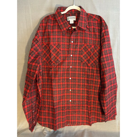 Haband  Shirt Mens XX Pearl Snap Red Black Plaid Long Sleeve Western - Picture 1 of 5